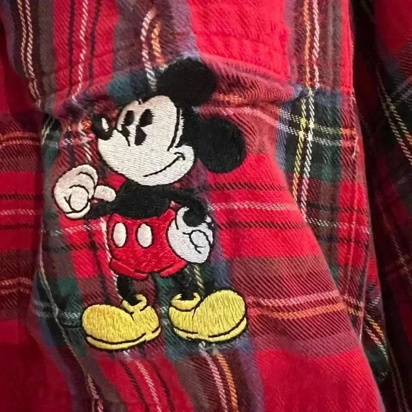 Men’s Vintage Red Plaid Long Sleeve Button Down Mickey Mouse Size Large EUC - Picture 2 of 5